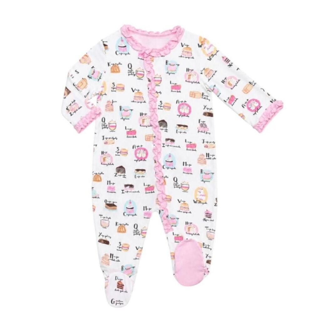 Magnetic Me Baby Girl Pink & White Sleepsuit with Alphabet and Desserts